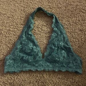 Green Free People Lace Halter Bralette